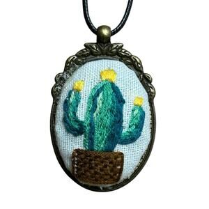Embroidery Cactus Pendant ~ Handmade Jewelry